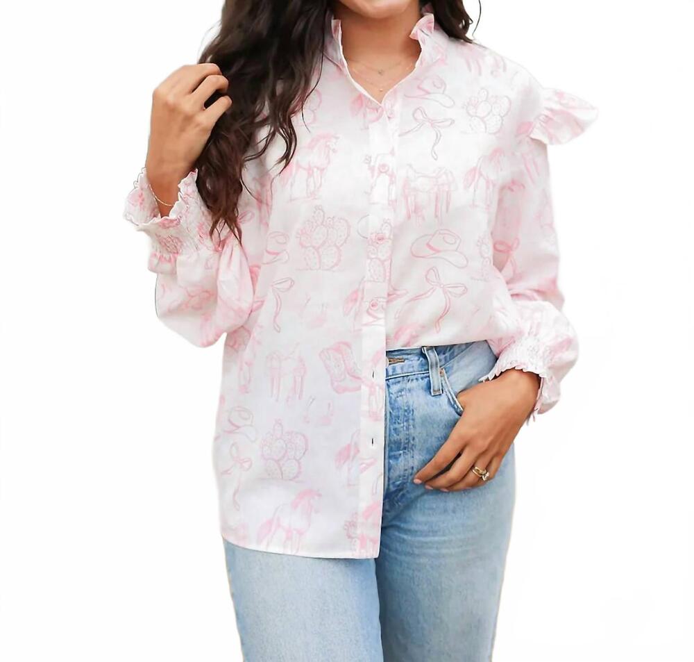 NEW LAYERZ CLOTHING the western toile button-up top in pink